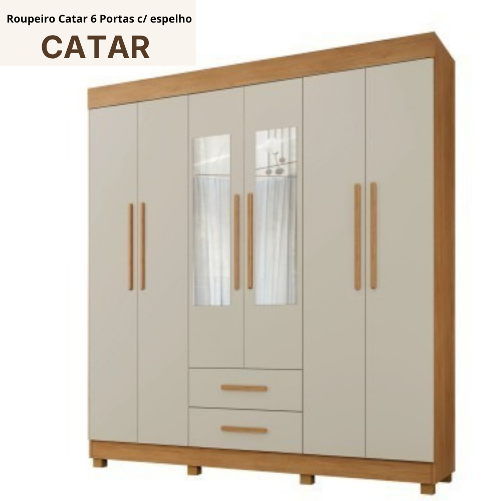 Roupeiro Catar 6 Portas com Espelho